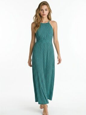 Source Unknown Teal Chevron Halter Maxi Dress